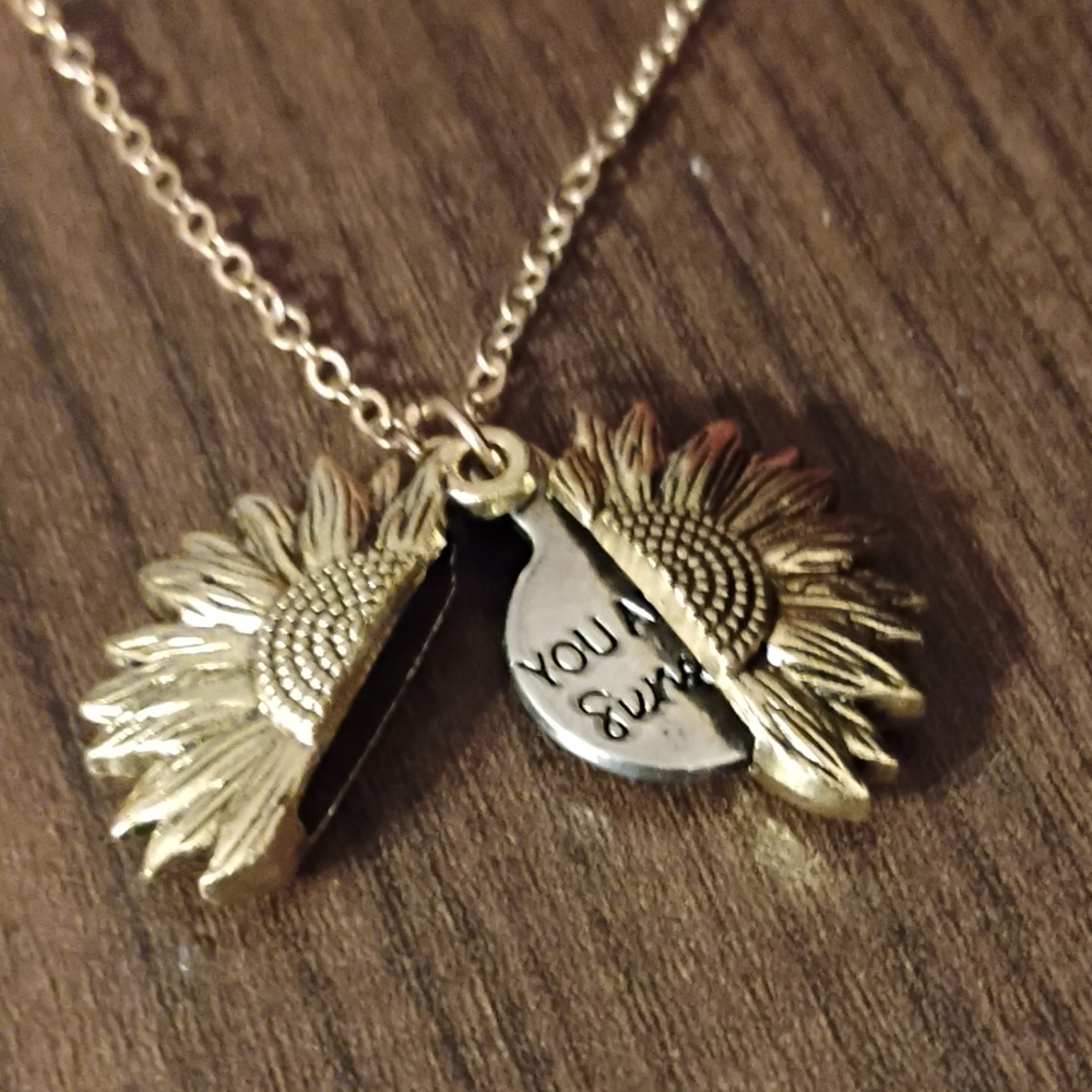 Gold Sunflower Locket Necklace